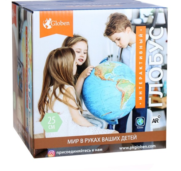Глобус физико-политический &quot;Глобен&quot;, интерактивный, диаметр 250 мм, рельефный, с подсветкой, с очками