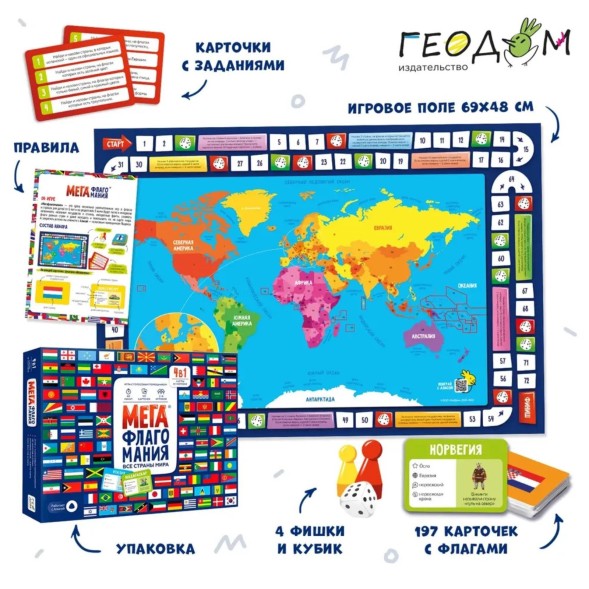 Настольная игра «Мегафлагомания», 197 карточек