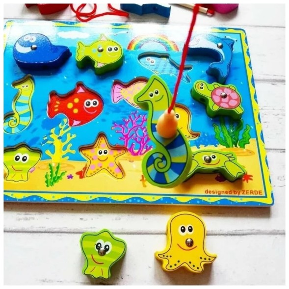 Магнитная рыбалка 3в1 "Морской мир" (рыбалка/шнуровка/вкладыши)