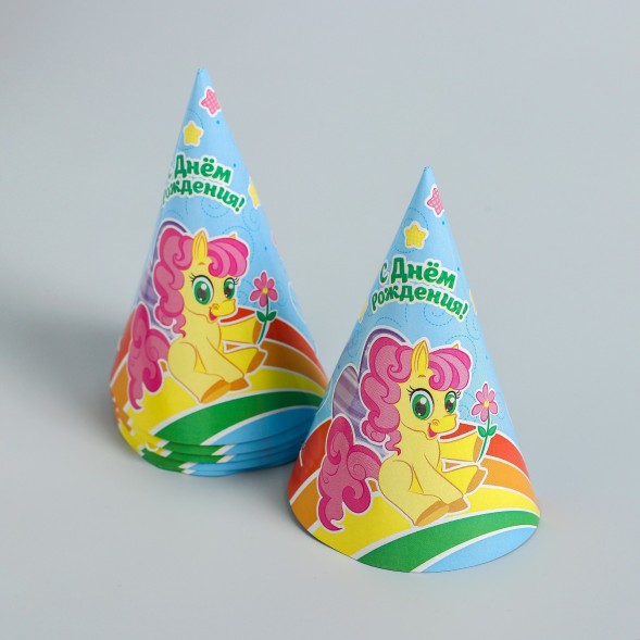 Набор бумажной посуды «С днём рождения», пони: 6 тарелок, 6 стаканов, 6 колпаков, 1 гирлянда