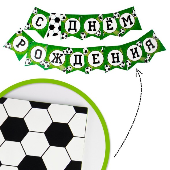 Набор бумажной посуды «С днём рождения. Футбол», 6 тарелок, 6 стаканов, 6 колпаков, 1 гирлянда