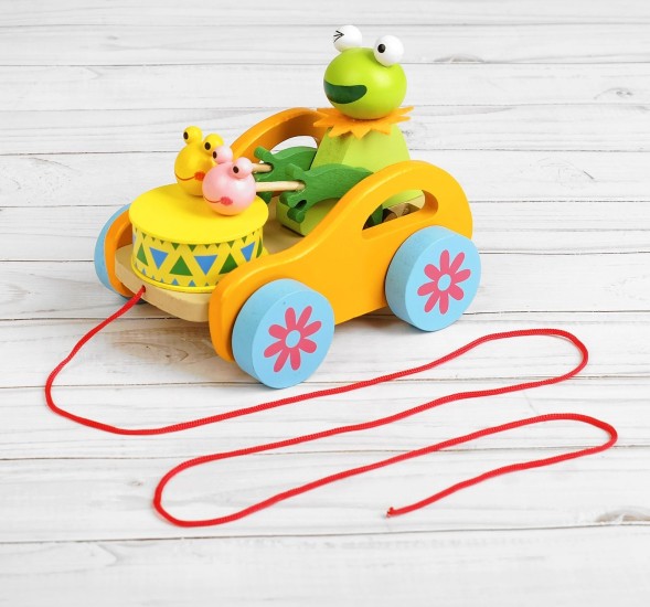 Каталка «Животные с барабанами» на верёвке, МИКС