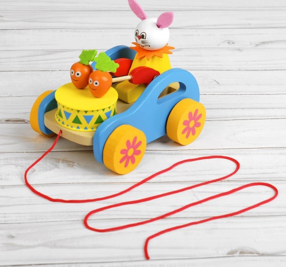 Каталка «Животные с барабанами» на верёвке, МИКС