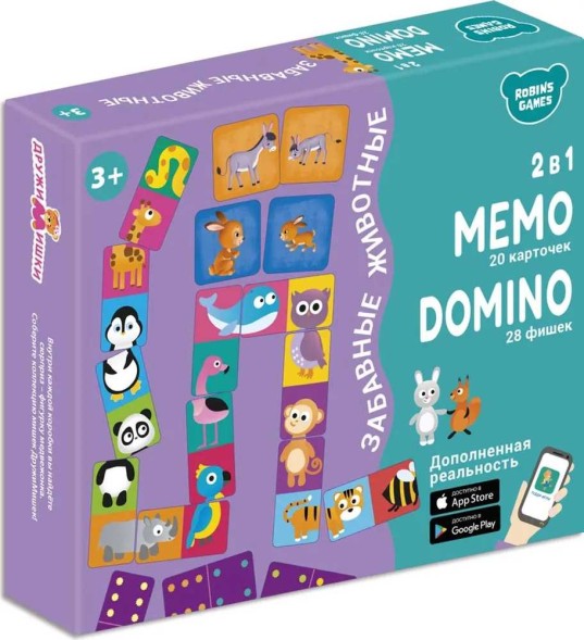 Настольные игры. Мемо Домино. Забавные животные. 2 в 1