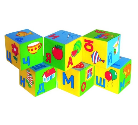 Набор развивающих мягких кубиков "Азбука в картинках", 6 штук.