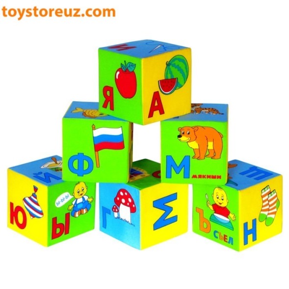 Набор развивающих мягких кубиков "Азбука в картинках", 6 штук.