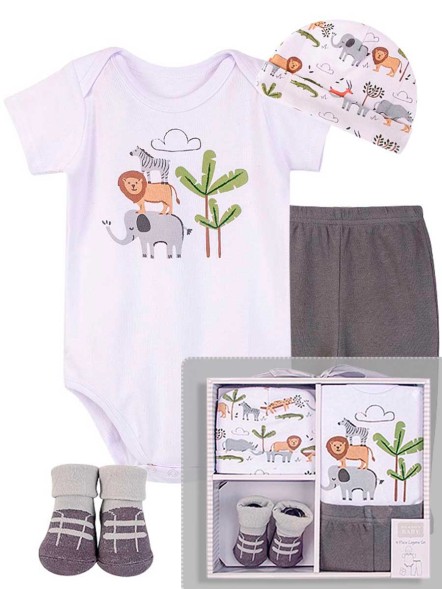 Подарочный набор Животные (боди, штанишки, шапочка, носочки), 0-6 мес