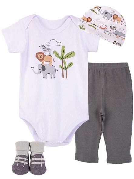 Подарочный набор Животные (боди, штанишки, шапочка, носочки), 0-6 мес