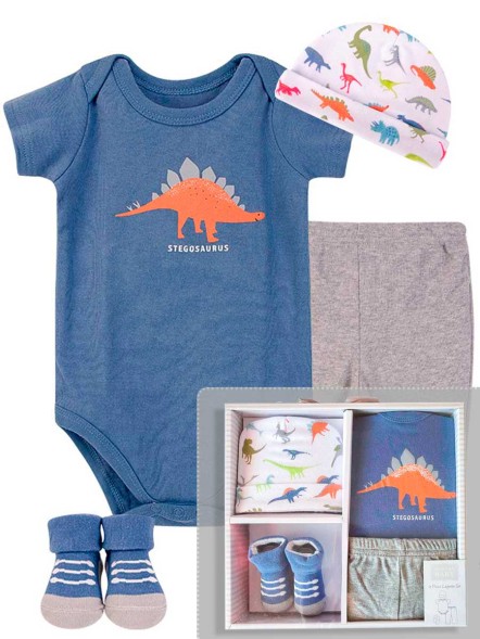 Подарочный набор Динозавры (боди, штанишки, шапочка, носочки), 0-6 мес