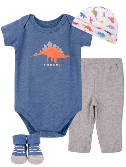 Подарочный набор Динозавры (боди, штанишки, шапочка, носочки), 0-6 мес