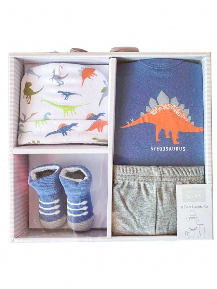 Подарочный набор Динозавры (боди, штанишки, шапочка, носочки), 0-6 мес
