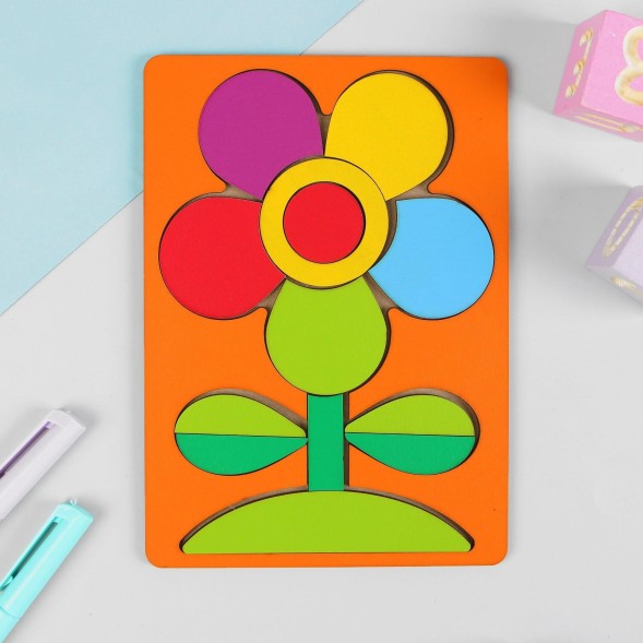 Головоломка «Мой цветочек», крашеное дерево. Лесная мастерская