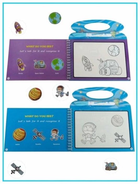 Многоразовая водная раскраска Космос, с водным маркером в комплекте