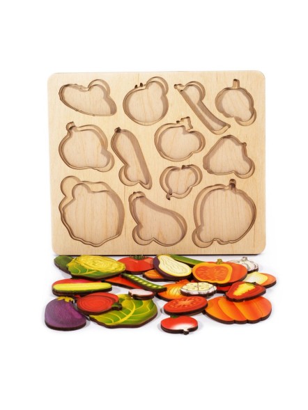 Развивающая доска «Часть и целое. Овощи» с разрезными вкладышами внутри