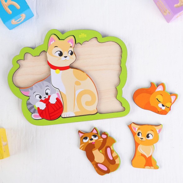 Головоломка «Кошка с котятами» для самых маленьких. Лесная мастерская