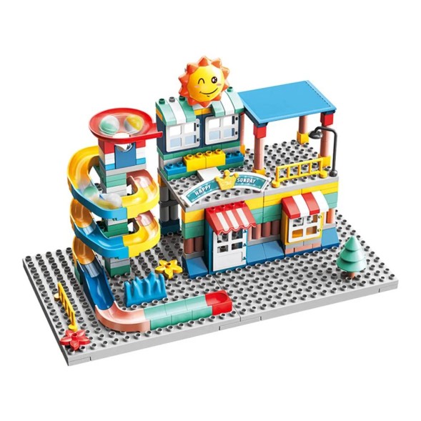 Развивающий конструкторы с шариками и горками Happy Sunday, 209 крупных деталей. Нижняя платформа в набор не входит