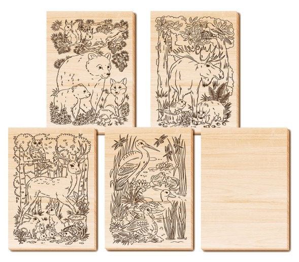 Набор досок для выжигания и росписи «Животный мир» с нанесенным рисунком (5 штук). Десятое королевство