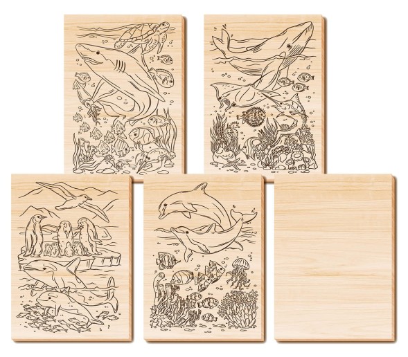 Набор досок для выжигания и росписи «Водный мир» с нанесенным рисунком (5 штук). Десятое королевство