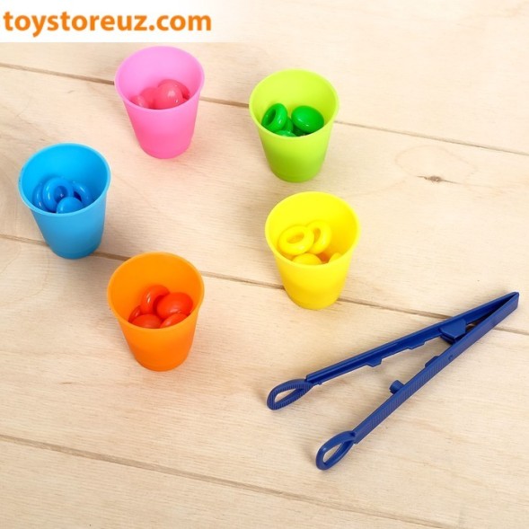 Набор для сортировки с пинцетом «Сортер стаканчики: цветные фишечки». Zabiaka