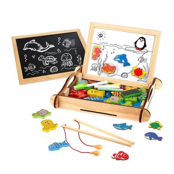Обучающий чемоданчик 3 в 1 (доска 2х сторонняя, магниты, рыбалка)