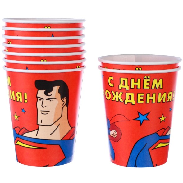 Набор бумажной посуды, на 6 персон &quot;С Днем Рождения&quot;, Супергерои