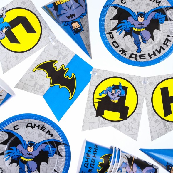 Набор бумажной посуды, на 6 персон &quot;С Днем Рождения&quot;, Супергерои