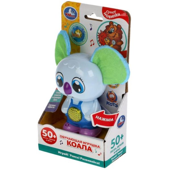Обучающая коала 50 песен,звуков,фраз.текстильные ушки.свет.трещотка. Умка