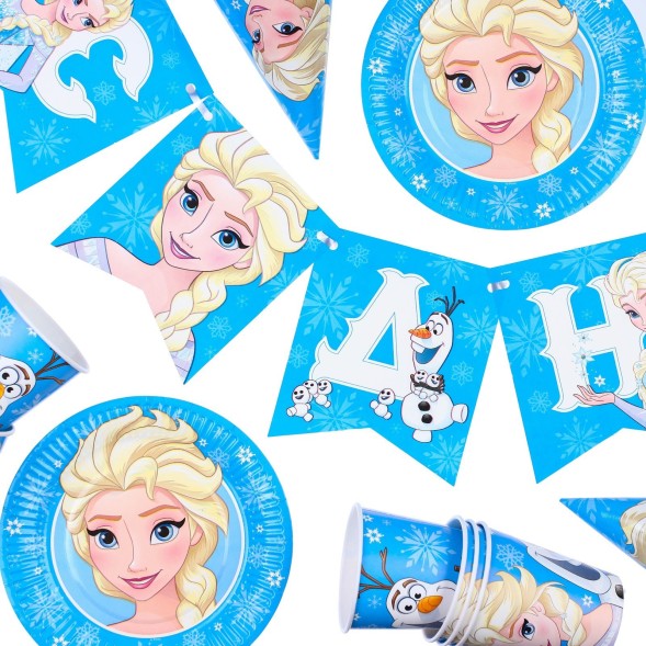 Набор бумажной посуды, на 6 персон &quot;С Днем Рождения&quot;, Холодное сердце