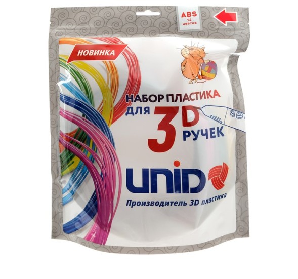 Пластик UNID ABS-12, для 3Д ручки, 12 цветов в наборе, по 10 метров