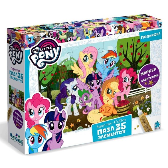Пазл супер макси My Little Pony «Урожайный год» с глиттерным маркером, 35 элементов
