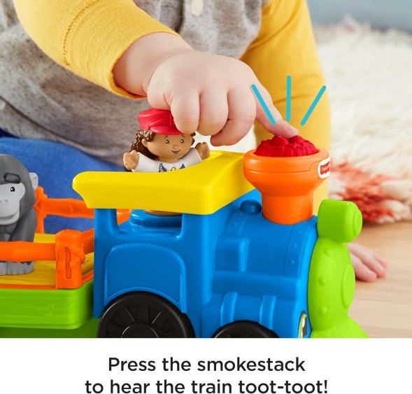 Игрушечный поезд для малышей Choo-Choo Zoo от Fisher-Price Little People со звуками музыки и 3 фигурками для ролевых игр
