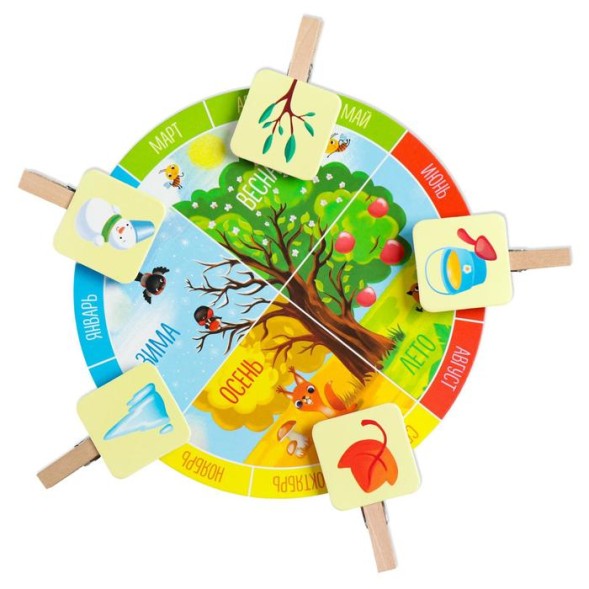 Развивающая игра «Времена года» с прищепками, 2+
