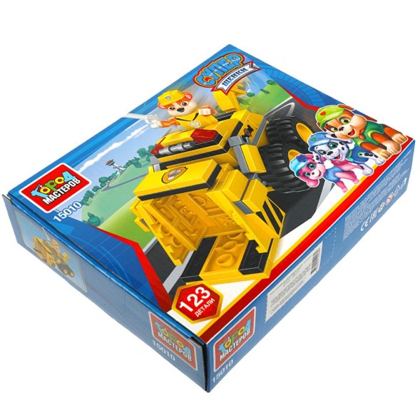 Конструктор супер щенки: БУЛЬДОЗЕР, 123 дет. Город мастеров