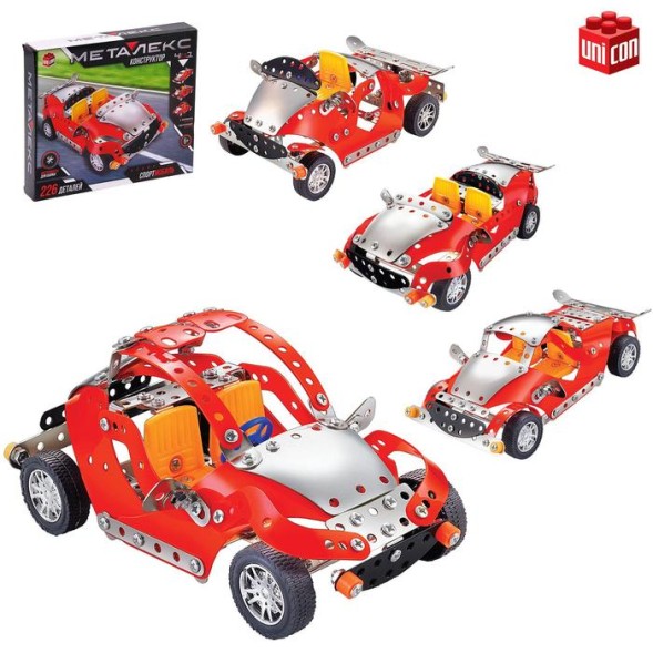 Конструктор металлический «Спортмобиль», 4 в 1, 226 деталей, Unicon