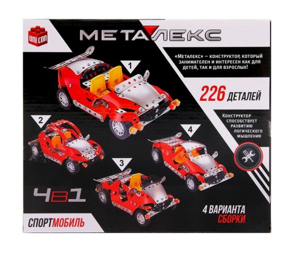 Конструктор металлический «Спортмобиль», 4 в 1, 226 деталей, Unicon