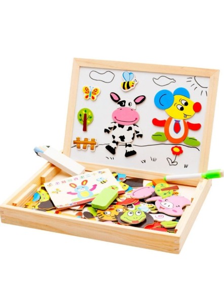 Обучающий чемоданчик 2 в 1 Зоопарк (доска 2х сторонняя, магниты), 120 деталей