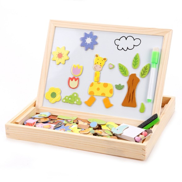 Обучающий чемоданчик 2 в 1 Зоопарк (доска 2х сторонняя, магниты), 120 деталей
