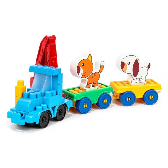 Конструктор синий трактор+тележки с животными, 35 дет. Город мастеров