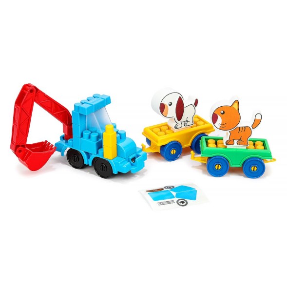 Конструктор синий трактор+тележки с животными, 35 дет. Город мастеров