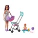 Игровой набор Barbie Skipper Babysitters Inc с куклой, коляской, куклой и 5 аксессуарами, съемное сиденье коляски для переноски