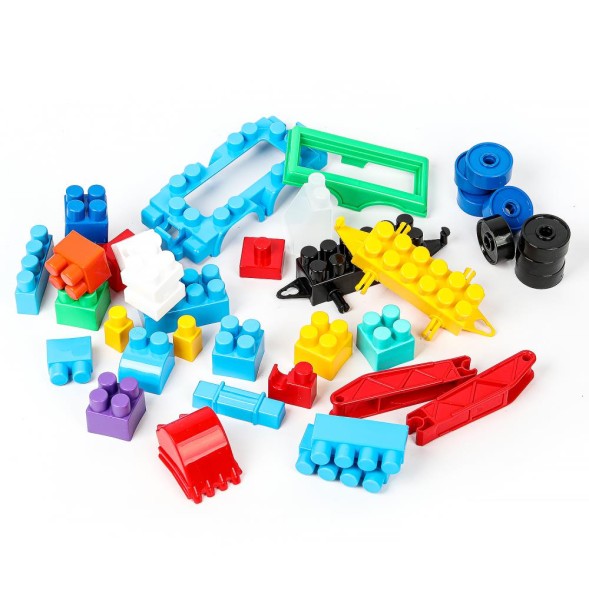 Конструктор синий трактор+тележка с буквами, 39 дет. Город мастеров