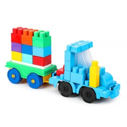 Конструктор синий трактор+тележка с буквами, 39 дет. Город мастеров