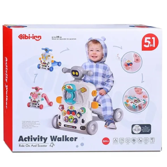 Развивающий центр - ходунки каталка "Учись играя" музыкальные, 5 в 1 (ходунки, каталка, самокат, столик развивающий, машинка)