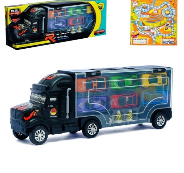 Грузовик «Перевозчик», 6 металлических машин в комплекте + игра