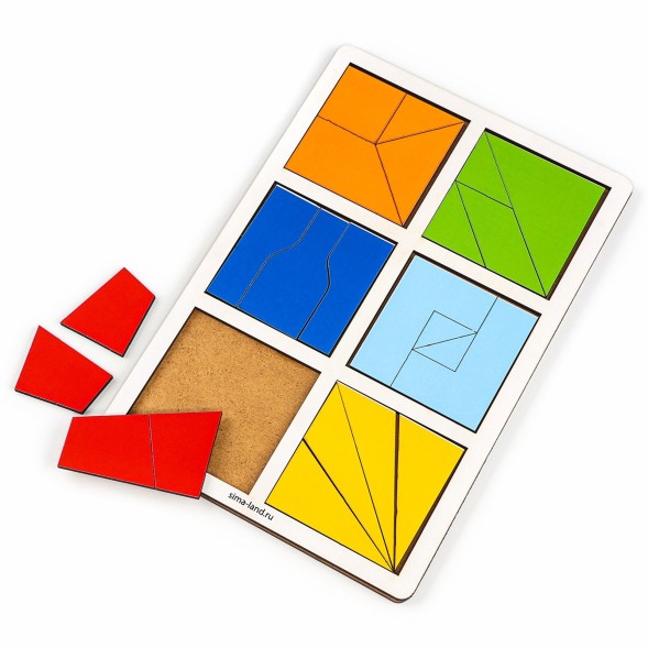 Головоломка геометрическая деревянная «Квадраты» 2 уровень, 6 квадратов