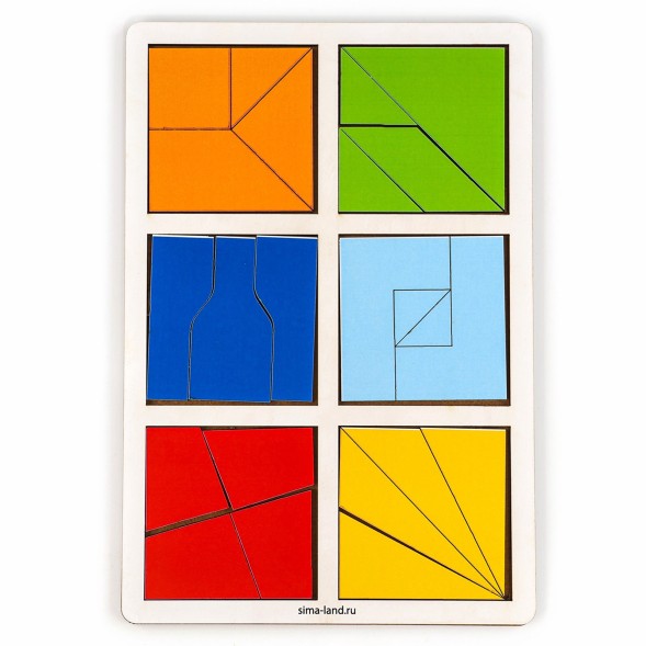 Головоломка геометрическая деревянная «Квадраты» 2 уровень, 6 квадратов