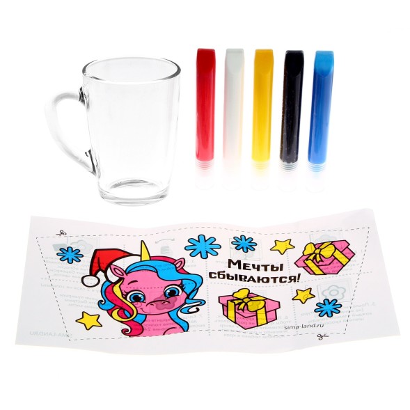 Кружка под раскраску витражными красками «Единорожка в шапочке», набор для творчества