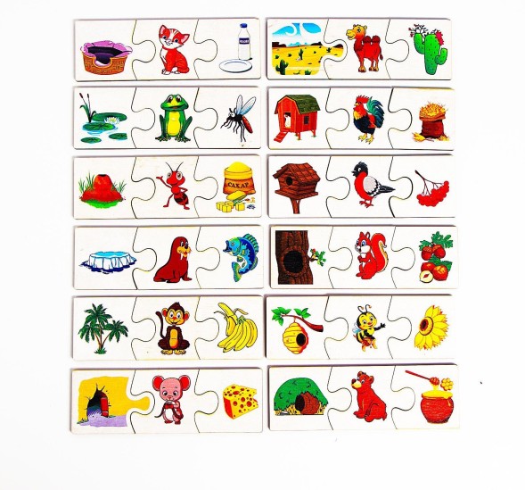 «Кто где живет? Кто что ест?» Играем в ассоциации, развивающий пазл из дерева, 36 больших элементов