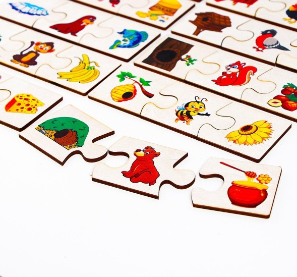 «Кто где живет? Кто что ест?» Играем в ассоциации, развивающий пазл из дерева, 36 больших элементов