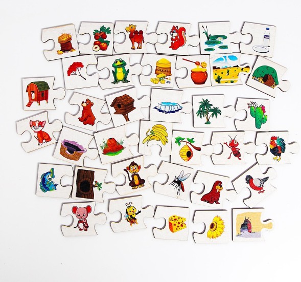 «Кто где живет? Кто что ест?» Играем в ассоциации, развивающий пазл из дерева, 36 больших элементов